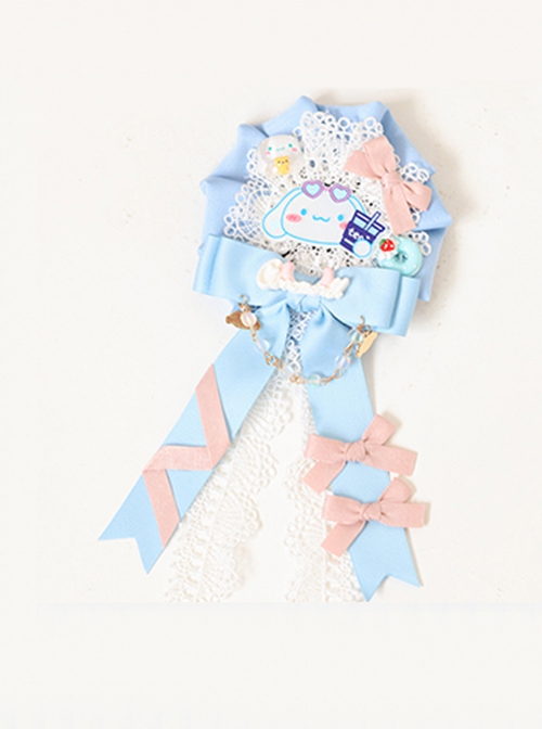 Japanese Style Sweet Cartoon Design Jacquard Lace Bow Pearl Chain Pendant Decoration Classic Lolita Hairpin