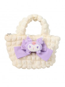 Classic Lolita Fluffy Cute Doll Design Big Bow Knot Decoration Milky Sweet Pompon Handbag