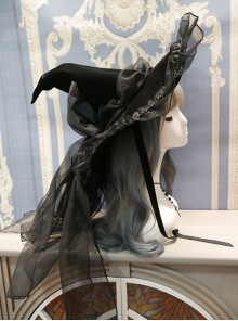 Classic Lolita Big Bow Knot Irregular Multilayer Fourdrinier Yarn Pointy Halloween Witch Hat