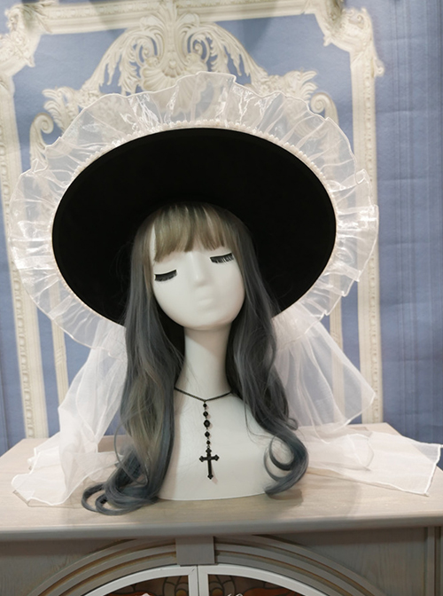 Classic Lolita Big Bow Knot Irregular Multilayer Fourdrinier Yarn Pointy Halloween Witch Hat