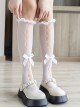 Japanese Style Stretch Hollow Mesh Design Pleated Ruffle Bow Knot Classic Lolita Mid Tube Socks