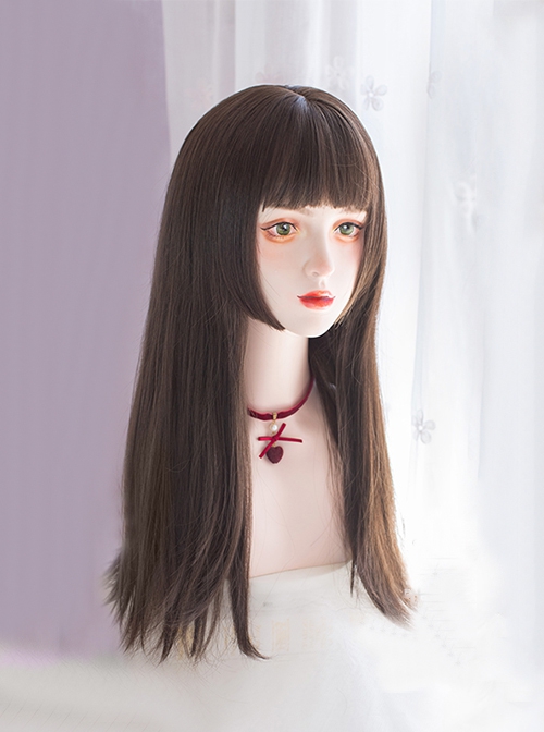 Fashion Daily Brown Imitation Loli Princess Cut Air Bangs Classic Lolita Long Straight Wigs