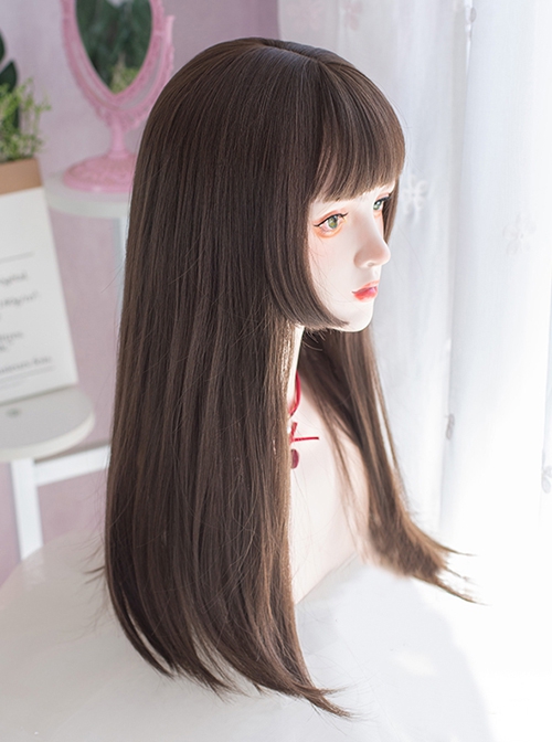 Fashion Daily Brown Imitation Loli Princess Cut Air Bangs Classic Lolita Long Straight Wigs