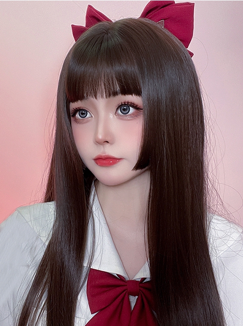 Fashion Daily Brown Imitation Loli Princess Cut Air Bangs Classic Lolita Long Straight Wigs