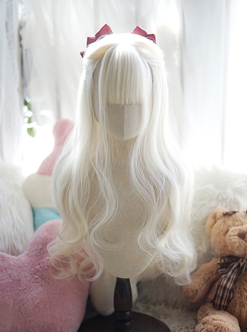 Elegant Creamy White Big Wavy Roll Design Air Bangs Decoration Classic Lolita Princess Long Wigs