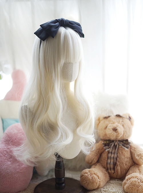 Elegant Creamy White Big Wavy Roll Design Air Bangs Decoration Classic Lolita Princess Long Wigs