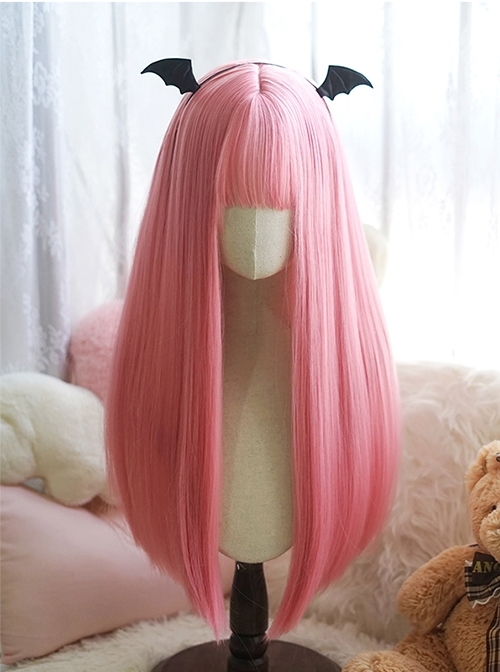 Sweet Pink Natural Long Straight Hair Air Bangs Decoration Classic Lolita Wigs