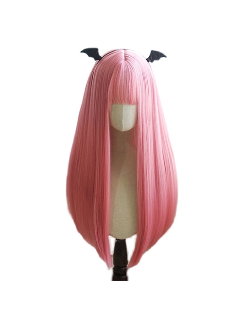 Sweet Pink Natural Long Straight Hair Air Bangs Decoration Classic Lolita Wigs