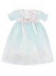 Chinese Style Green Lace Yarn Layered Pleated Bow Knots Decoration Kids Hanfu Short Sleeve Dress