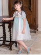 Chinese Style Green Lace Yarn Layered Pleated Bow Knots Decoration Kids Hanfu Short Sleeve Dress