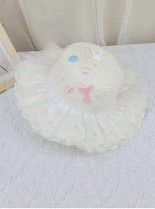 Seaside Pearl Shell Mermaid Decoration Dome Lace Princess Kids Classic Lolita Straw Hat