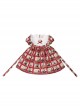 Retro Red Plaid Cartoon Animation Print Decoration Cute Doll Neckline Pleated Puff Cuffs Kids Classic Lolita Dress