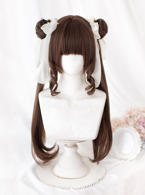 Cute Super Long Double Ponytail Tiger Clip Curly Air Bangs Decoration Classic Lolita Wigs