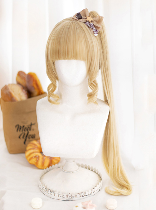 Cute Super Long Double Ponytail Tiger Clip Curly Air Bangs Decoration Classic Lolita Wigs