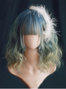 Playful Personality Blue-Green Gradient Wavy Curl Air Bangs Decoration Classic Lolita Short Wigs