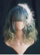 Playful Personality Blue-Green Gradient Wavy Curl Air Bangs Decoration Classic Lolita Short Wigs