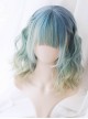 Playful Personality Blue-Green Gradient Wavy Curl Air Bangs Decoration Classic Lolita Short Wigs