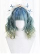 Playful Personality Blue-Green Gradient Wavy Curl Air Bangs Decoration Classic Lolita Short Wigs