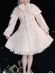 Grace White Wool Plush Double-Breasted Design Cute Bow Shawl Decoration Classic Lolita Long Coat