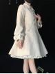 Grace White Wool Plush Double-Breasted Design Cute Bow Shawl Decoration Classic Lolita Long Coat