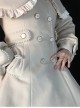 Grace White Wool Plush Double-Breasted Design Cute Bow Shawl Decoration Classic Lolita Long Coat