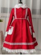 Classic Lolita Simple Solid Color Bear Ear Design Plush Jacquard Lace Bow Decoration Long Coat