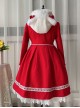 Classic Lolita Simple Solid Color Bear Ear Design Plush Jacquard Lace Bow Decoration Long Coat