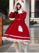 Classic Lolita Simple Solid Color Bear Ear Design Plush Jacquard Lace Bow Decoration Long Coat