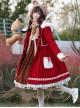 Classic Lolita Simple Solid Color Bear Ear Design Plush Jacquard Lace Bow Decoration Long Coat