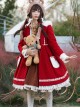 Classic Lolita Simple Solid Color Bear Ear Design Plush Jacquard Lace Bow Decoration Long Coat