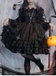 Retro Court Style Delicate Lace Jacquard Design Pleated Lace Trim Bow Knots Flared Sleeves Classic Lolita Dress