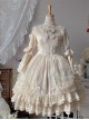 Retro Court Style Delicate Lace Jacquard Design Pleated Lace Trim Bow Knots Flared Sleeves Classic Lolita Dress