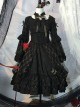 Retro Court Style Delicate Lace Jacquard Design Pleated Lace Trim Bow Knots Flared Sleeves Classic Lolita Dress