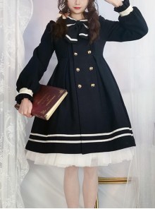 Naval Academy Style Bow Knots Double-Breasted Design Navy Square Collar Classic Lolita Long Sleeve Coat