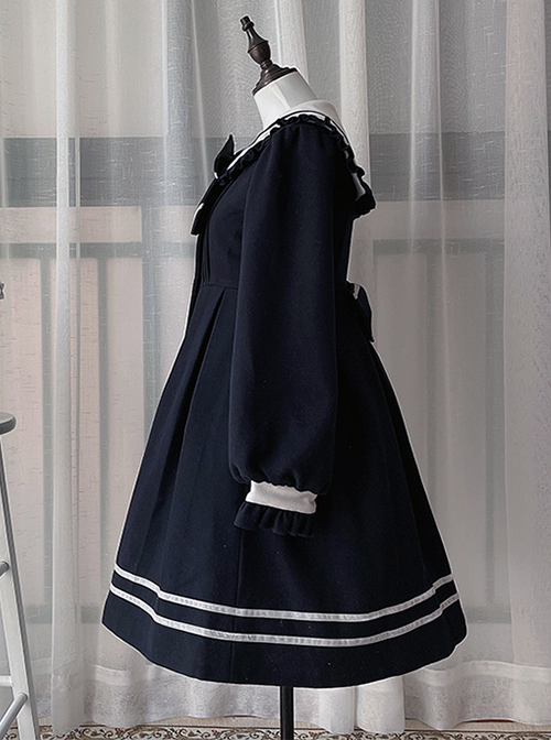 Naval Academy Style Bow Knots Double-Breasted Design Navy Square Collar Classic Lolita Long Sleeve Coat