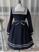 Naval Academy Style Bow Knots Double-Breasted Design Navy Square Collar Classic Lolita Long Sleeve Coat
