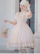 Elegant And Delicate Lace Floral Jacquard Pleated Ruffled Square Neckline Bow Knot Trim Classic Lolita Short Sleeve Dress