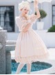 Elegant And Delicate Lace Floral Jacquard Pleated Ruffled Square Neckline Bow Knot Trim Classic Lolita Short Sleeve Dress