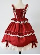 Classic Lolita Pleated  Lace Trim Layered Pleated Hem Heart Shaped Bow Knots Decoration Sleeveless Dress