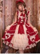 Classic Lolita Pleated  Lace Trim Layered Pleated Hem Heart Shaped Bow Knots Decoration Sleeveless Dress