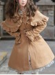 Vintage British Style Pleated Ruffle Trim Decoration Tie Bow Knot Classic Lolita Cape Coat