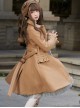 Vintage British Style Pleated Ruffle Trim Decoration Tie Bow Knot Classic Lolita Cape Coat