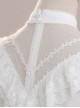 White Layered Pleated Lace Jacquard V Neckline Design Elegantly Ruffled Short Sleeves Bow Knot Classic Lolita Shirt