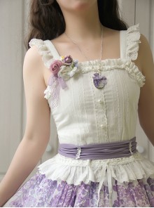 Solid Color Pleated Lace Trim Cute Three-Dimensional Lace Flower Decoration Classic Lolita Short Halter Top
