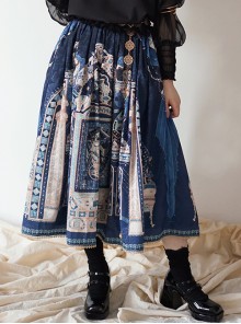 Egyptian Style Beautiful Ornate Vintage Graphic Print Loose A-Line Fit Classic Lolita Long Skirt