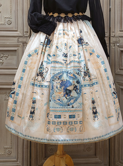 Egyptian Style Beautiful Ornate Vintage Graphic Print Loose A-Line Fit Classic Lolita Long Skirt