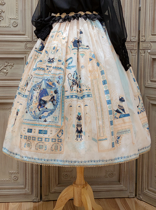 Egyptian Style Beautiful Ornate Vintage Graphic Print Loose A-Line Fit Classic Lolita Long Skirt