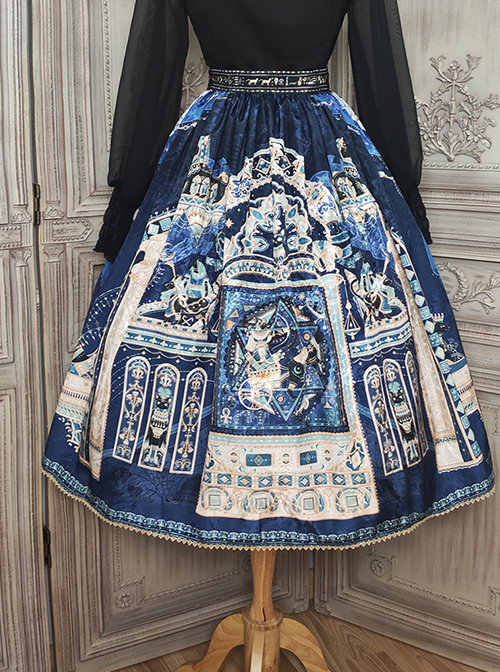 Egyptian Style Beautiful Ornate Vintage Graphic Print Loose A-Line Fit Classic Lolita Long Skirt