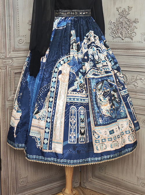 Egyptian Style Beautiful Ornate Vintage Graphic Print Loose A-Line Fit Classic Lolita Long Skirt