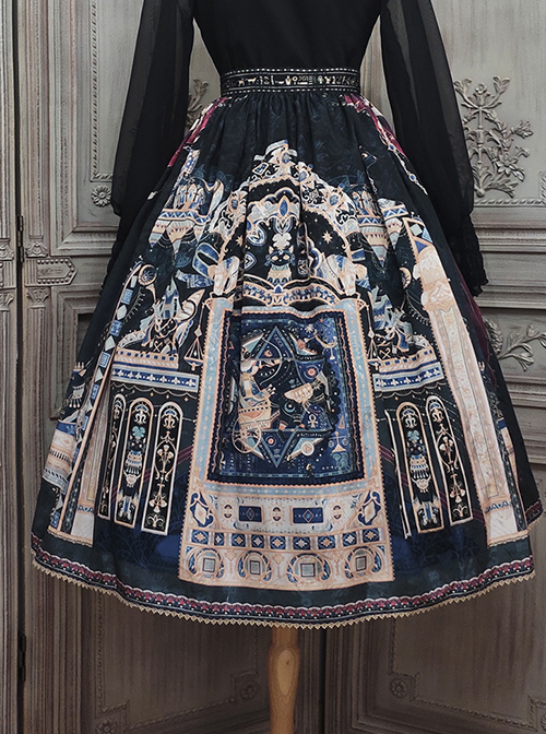 Egyptian Style Beautiful Ornate Vintage Graphic Print Loose A-Line Fit Classic Lolita Long Skirt